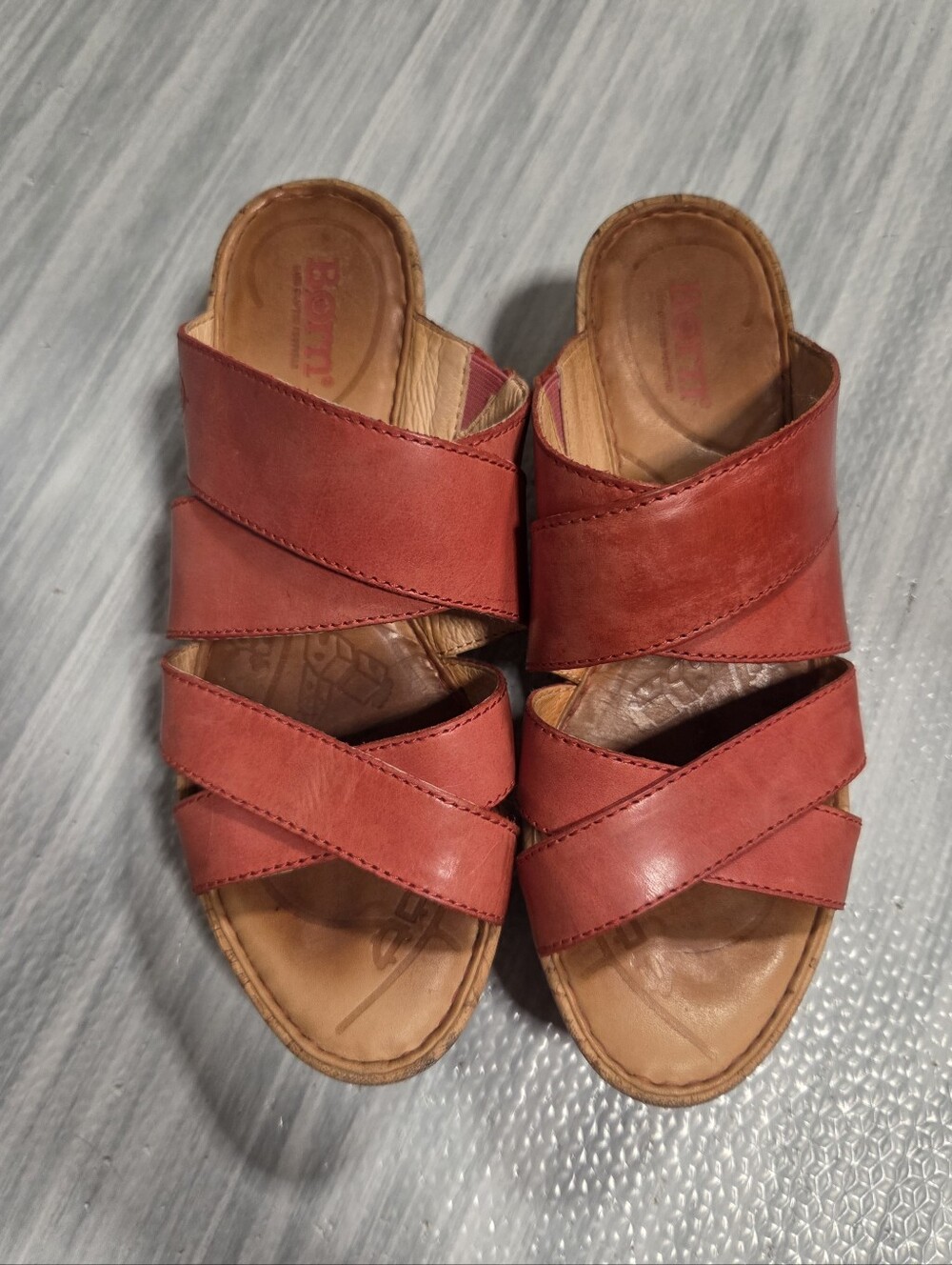 Born Marjorie Cork & Leather Wedge Slip-On Open Toe Sandals Coral Pink Size 7 - Picture 2 of 9